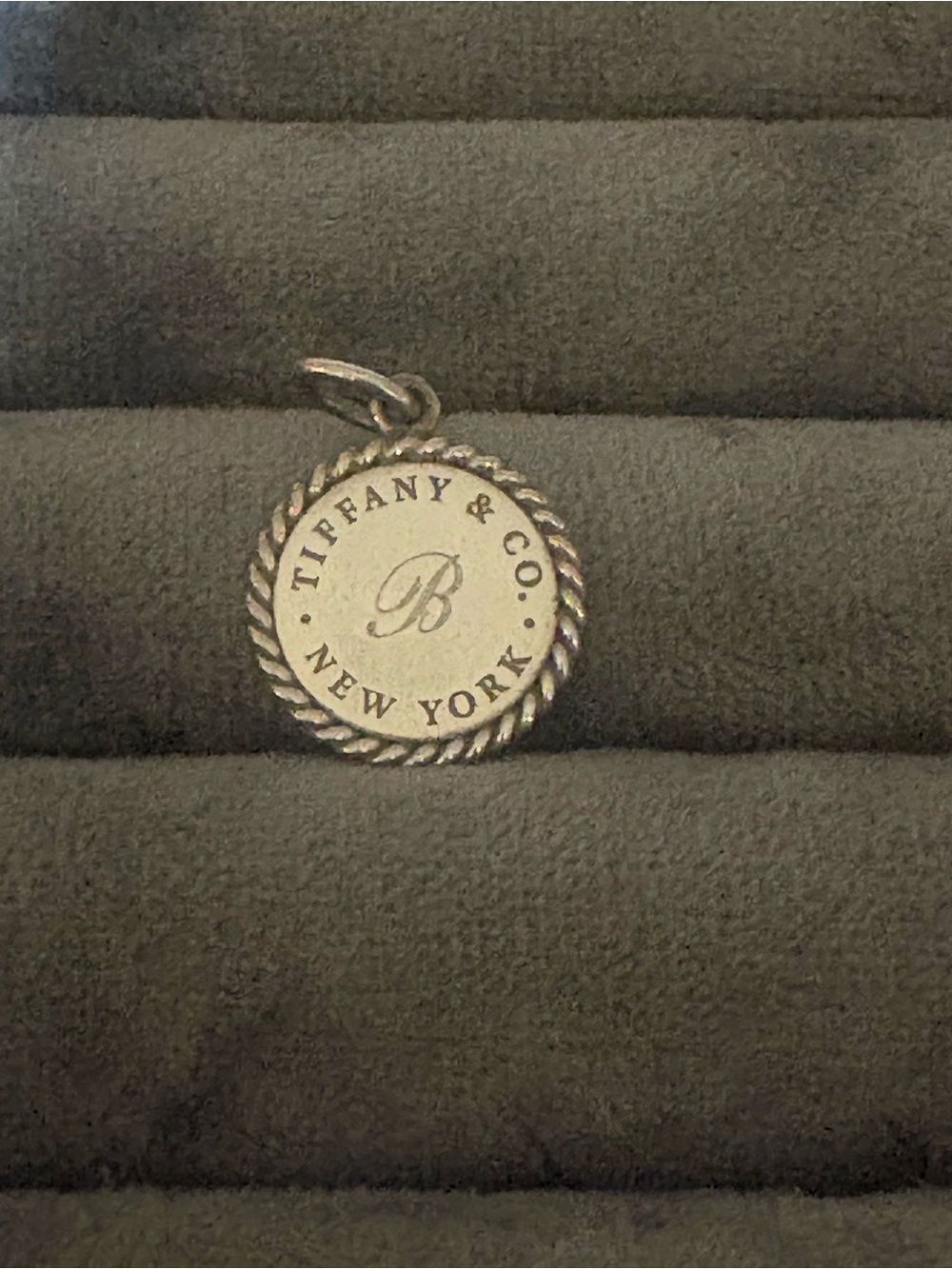 Tiffany & Co. Silver Round Rope-Edge 'B' Charm